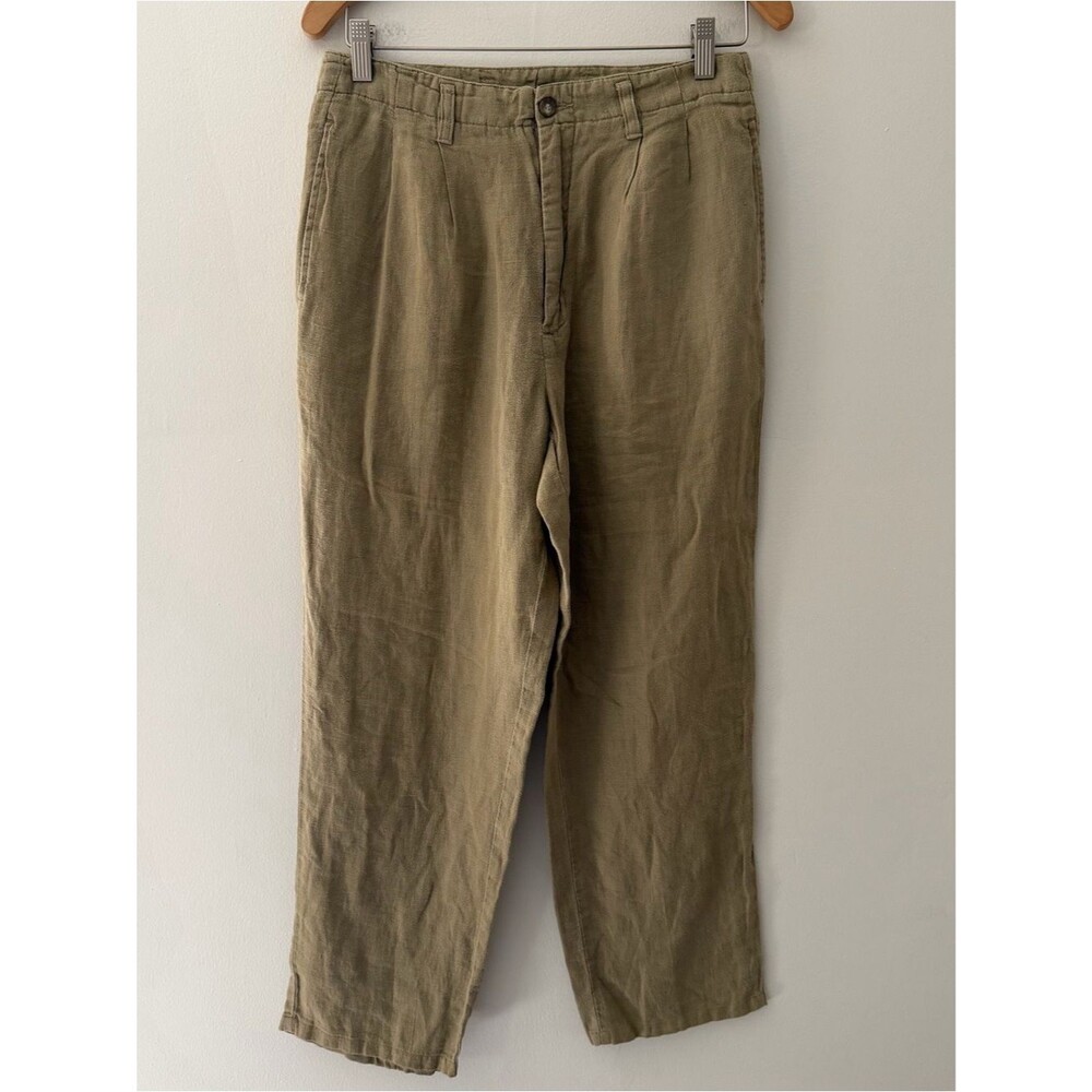 Geoffrey Beene Vintage Linen Pants Tan Pleated Steaight Leg Size 6 Petite